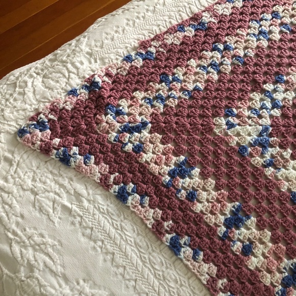 Smaller Blue & Rose Crocheted Blanket Throw - Picture 3 of 5
